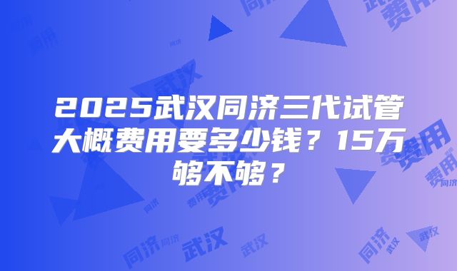 2025武汉同济三代试管大概费用要多少钱？15万够不够？