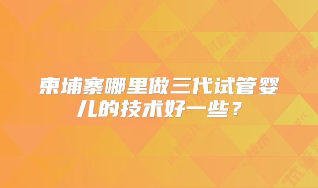 柬埔寨哪里做三代试管婴儿的技术好一些？