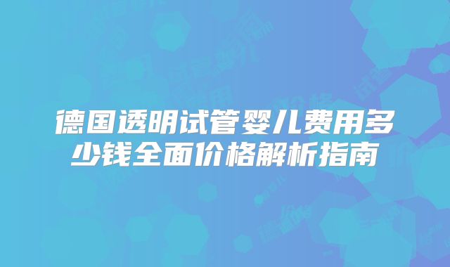 德国透明试管婴儿费用多少钱全面价格解析指南