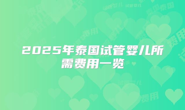 2025年泰国试管婴儿所需费用一览