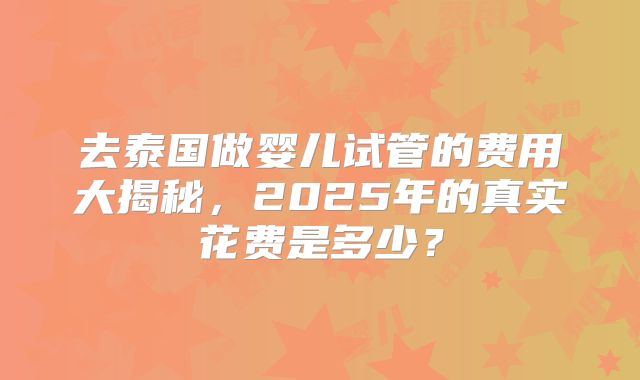 去泰国做婴儿试管的费用大揭秘，2025年的真实花费是多少？