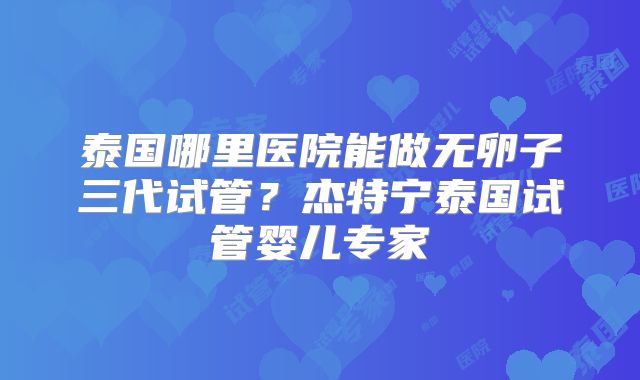 泰国哪里医院能做无卵子三代试管？杰特宁泰国试管婴儿专家