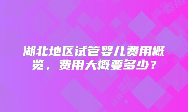 湖北地区试管婴儿费用概览，费用大概要多少？