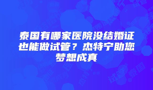 泰国有哪家医院没结婚证也能做试管？杰特宁助您梦想成真
