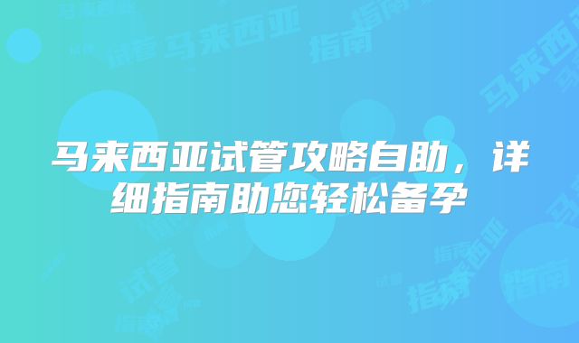 马来西亚试管攻略自助，详细指南助您轻松备孕