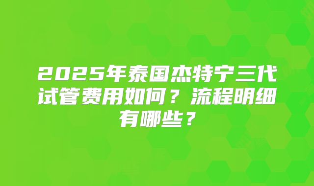 2025年泰国杰特宁三代试管费用如何？流程明细有哪些？