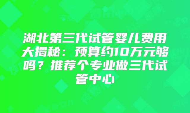 湖北第三代试管婴儿费用大揭秘：预算约10万元够吗？推荐个专业做三代试管中心