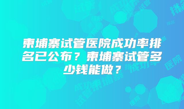 柬埔寨试管医院成功率排名已公布?柬埔寨试管多少钱能做?