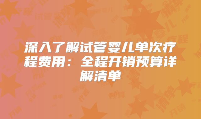 深入了解试管婴儿单次疗程费用：全程开销预算详解清单