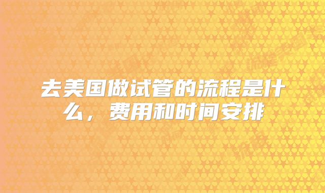 去美国做试管的流程是什么,费用和时间安排