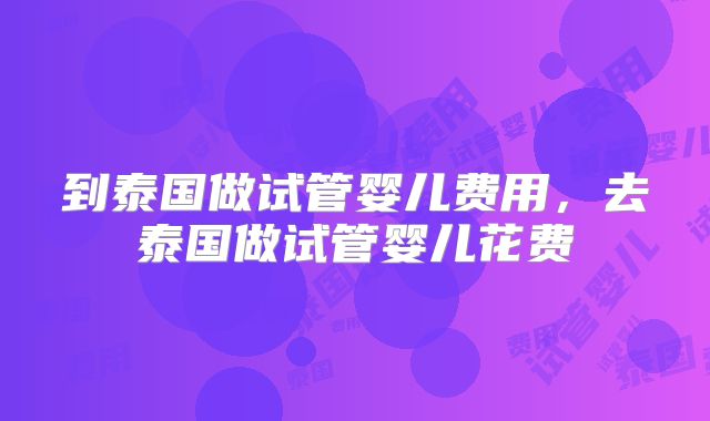 到泰国做试管婴儿费用，去泰国做试管婴儿花费