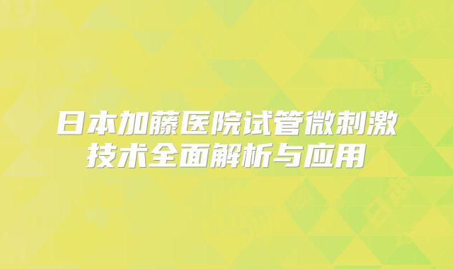 日本加藤医院试管微刺激技术全面解析与应用