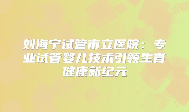 刘海宁试管市立医院：专业试管婴儿技术引领生育健康新纪元