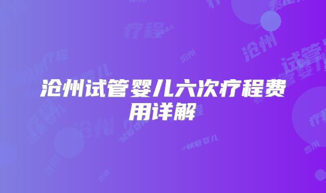 沧州试管婴儿六次疗程费用详解