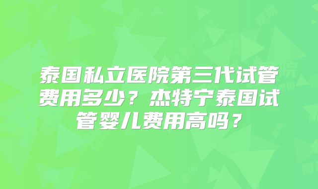 泰国私立医院第三代试管费用多少？杰特宁泰国试管婴儿费用高吗？
