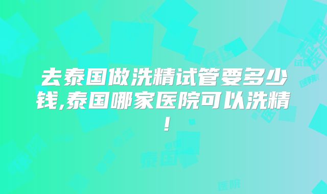 去泰国做洗精试管要多少钱,泰国哪家医院可以洗精！