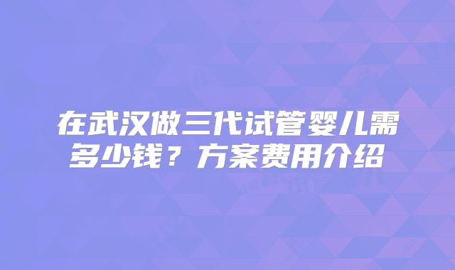 在武汉做三代试管婴儿需多少钱？方案费用介绍