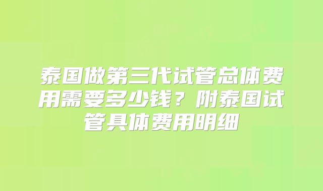 泰国做第三代试管总体费用需要多少钱？附泰国试管具体费用明细