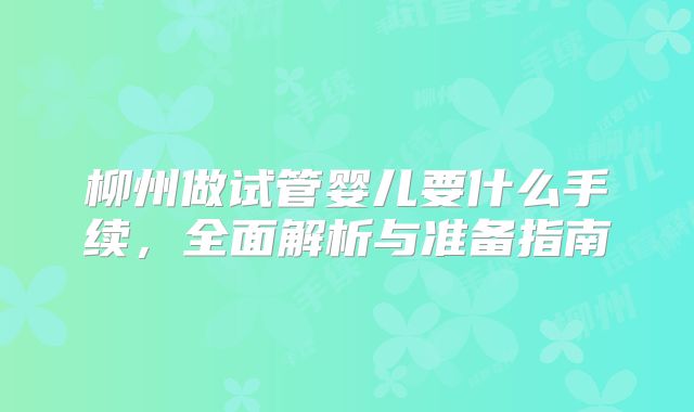 柳州做试管婴儿要什么手续，全面解析与准备指南