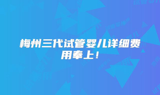 梅州三代试管婴儿详细费用奉上！