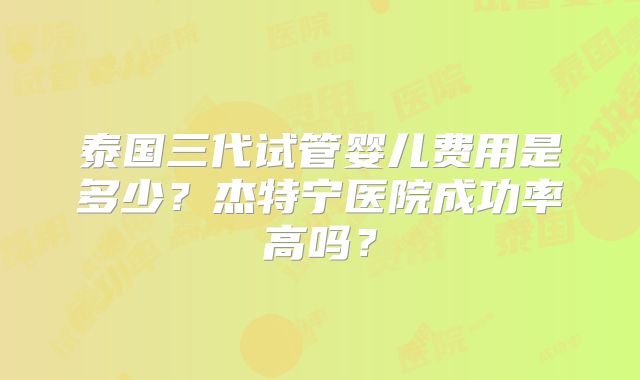 泰国三代试管婴儿费用是多少？杰特宁医院成功率高吗？