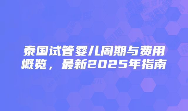 泰国试管婴儿周期与费用概览，最新2025年指南