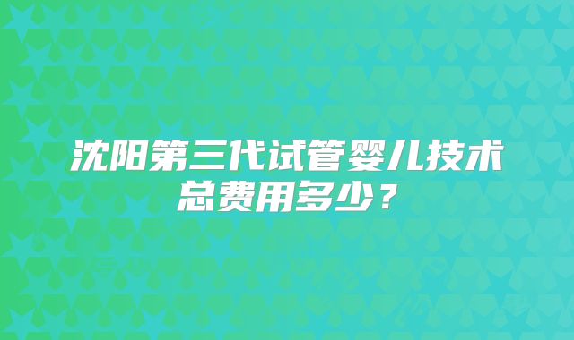 沈阳第三代试管婴儿技术总费用多少？