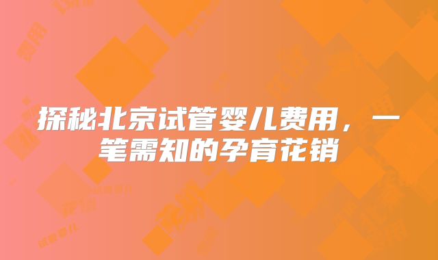 探秘北京试管婴儿费用,一笔需知的孕育花销