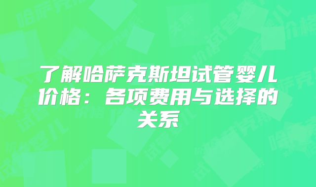 了解哈萨克斯坦试管婴儿价格：各项费用与选择的关系