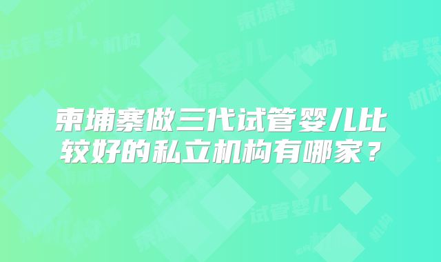 柬埔寨做三代试管婴儿比较好的私立机构有哪家？