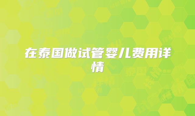 在泰国做试管婴儿费用详情