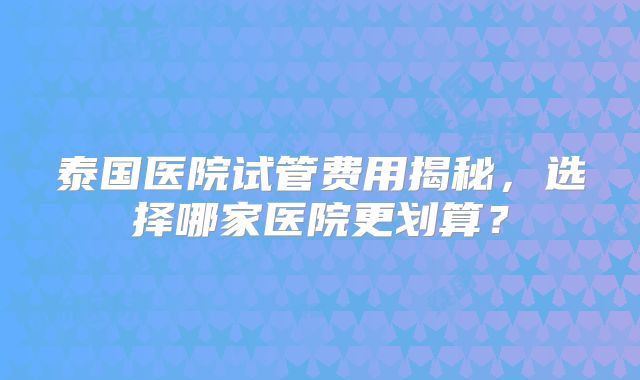 泰国医院试管费用揭秘，选择哪家医院更划算？