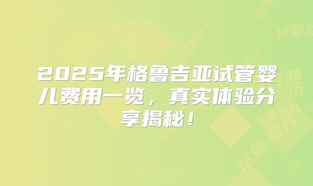 2025年格鲁吉亚试管婴儿费用一览，真实体验分享揭秘！