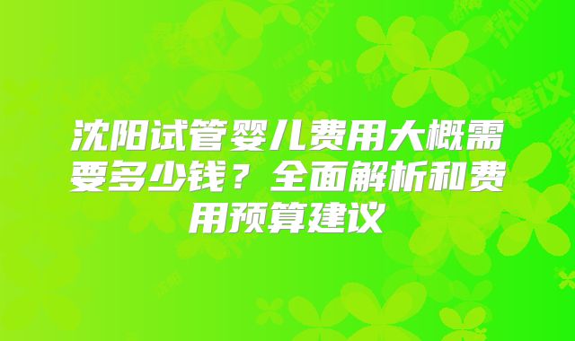 沈阳试管婴儿费用大概需要多少钱？全面解析和费用预算建议