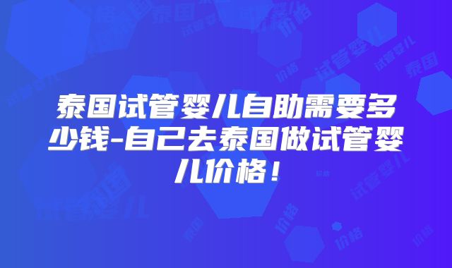 泰国试管婴儿自助需要多少钱-自己去泰国做试管婴儿价格！