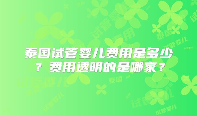 泰国试管婴儿费用是多少？费用透明的是哪家？