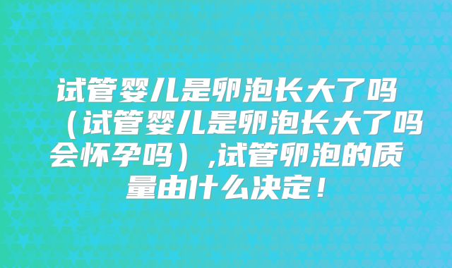 试管婴儿是卵泡长大了吗（试管婴儿是卵泡长大了吗会怀孕吗）,试管卵泡的质量由什么决定！