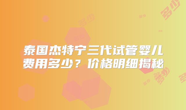 泰国杰特宁三代试管婴儿费用多少？价格明细揭秘