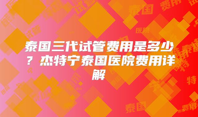 泰国三代试管费用是多少?杰特宁泰国医院费用详解
