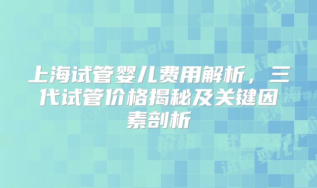 上海试管婴儿费用解析，三代试管价格揭秘及关键因素剖析