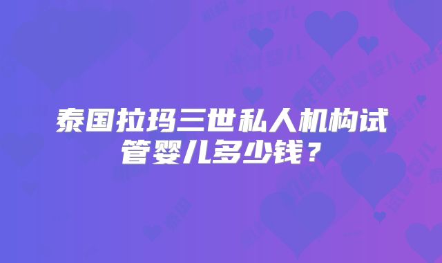 泰国拉玛三世私人机构试管婴儿多少钱？