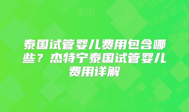 泰国试管婴儿费用包含哪些？杰特宁泰国试管婴儿费用详解