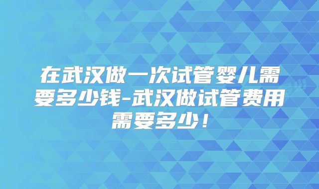 在武汉做一次试管婴儿需要多少钱-武汉做试管费用需要多少！