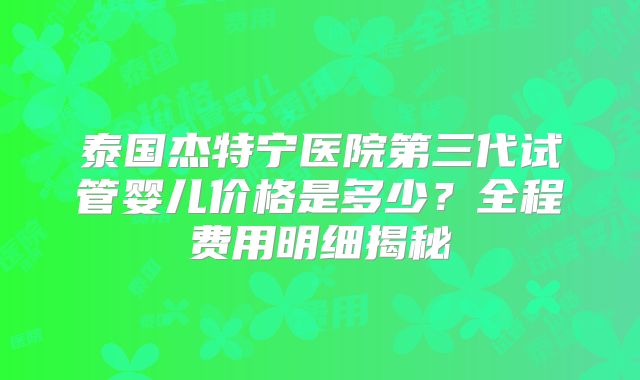 泰国杰特宁医院第三代试管婴儿价格是多少？全程费用明细揭秘