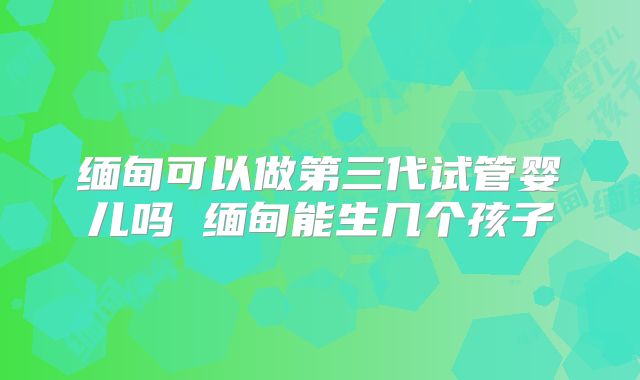 缅甸可以做第三代试管婴儿吗 缅甸能生几个孩子