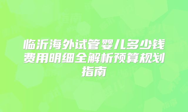 临沂海外试管婴儿多少钱费用明细全解析预算规划指南