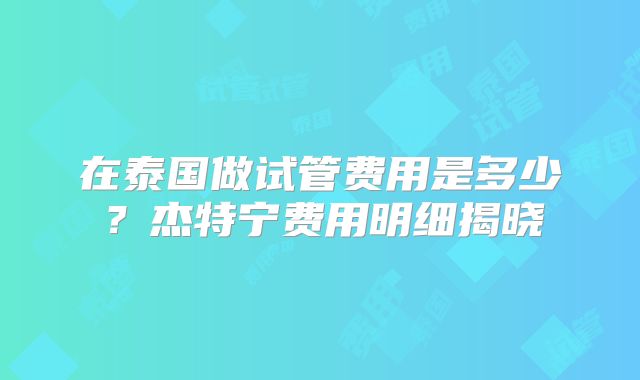 在泰国做试管费用是多少？杰特宁费用明细揭晓