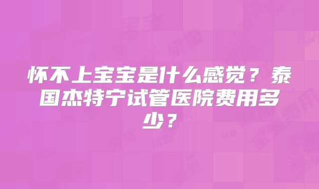 怀不上宝宝是什么感觉？泰国杰特宁试管医院费用多少？