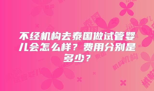 不经机构去泰国做试管婴儿会怎么样？费用分别是多少？