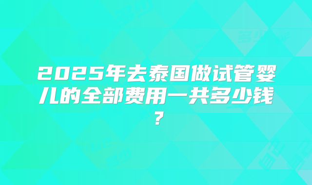 2025年去泰国做试管婴儿的全部费用一共多少钱?